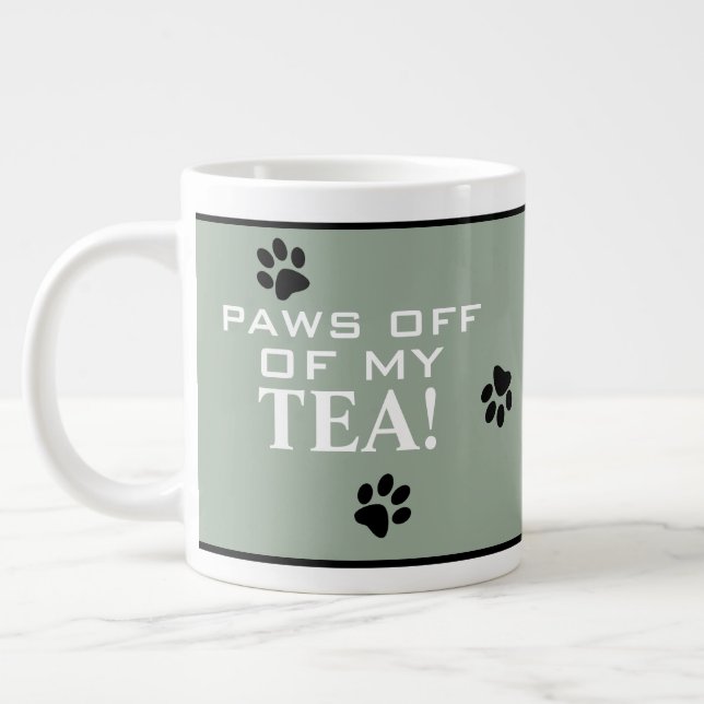 Dog Paw Typography Tea Lover's Green & White Large Coffee Mug (Left)