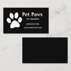 Dog Paw White Black Pet Grooming Service    Business Card