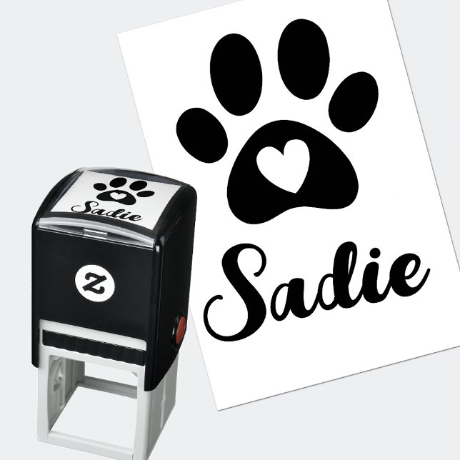 Dog Paw with Heart and Custom Name Signature Self-inking Stamp (Creator Uploaded)