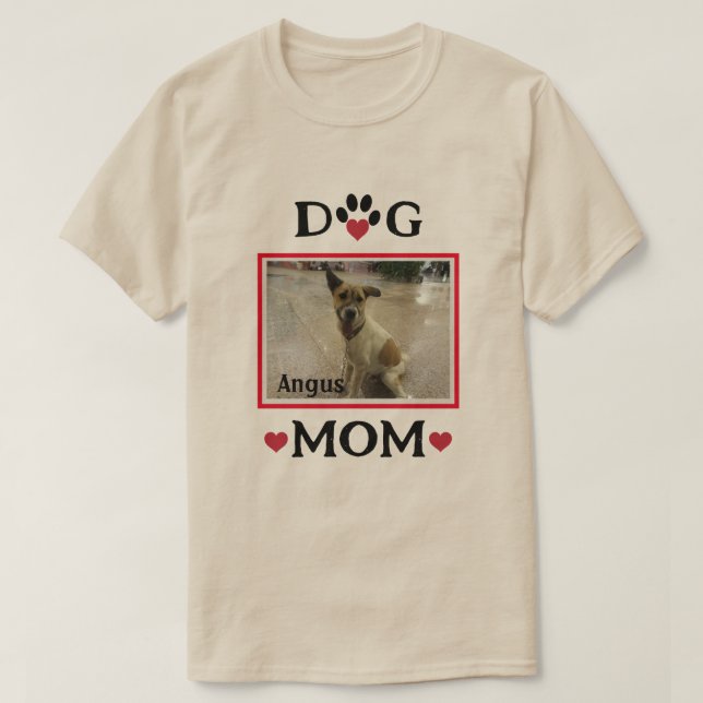 Dog Paw With Red Heart Custom Photo Dog Mom T-Shirt (Design Front)