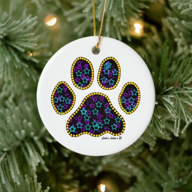 Dog Paw with Stars Ceramic Ornament (Tree)