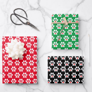 Dog Paw Wrapping Paper Flat Sheet Set of 3