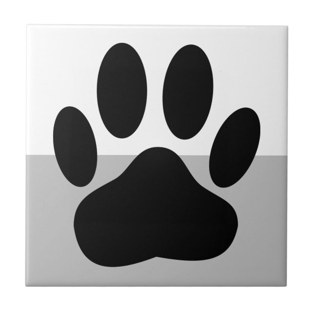 Dog Pawprint Black White and Grey Tile (Front)