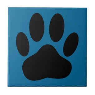 Dog Pawprint Blue Background Tile