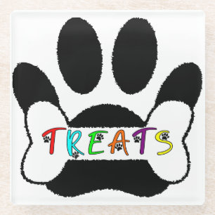 Dog Pawprint Bone Treats Custom Individual Glass Coaster