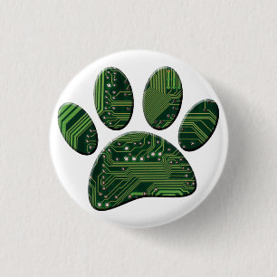 Dog Pawprint Circuit Board 1 Inch Round Button