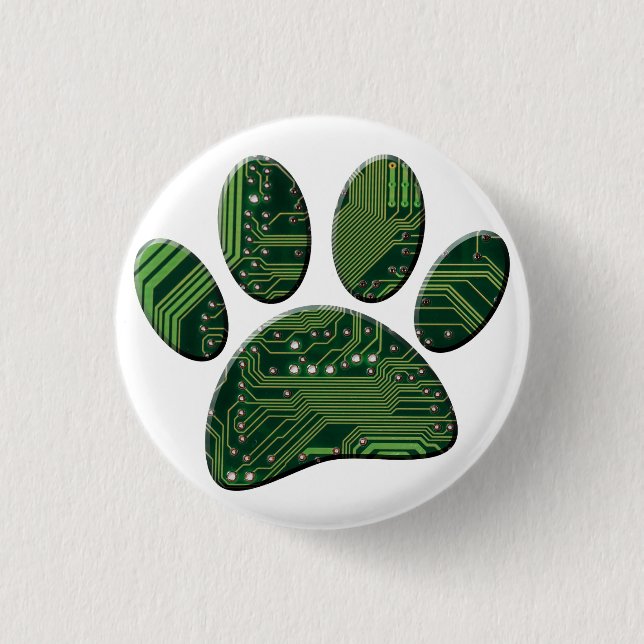 Dog Pawprint Circuit Board 1 Inch Round Button (Front)