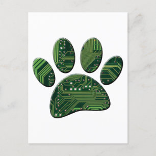 Dog Pawprint Circuit Board Art Postcard