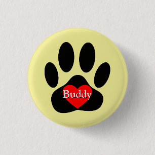 Dog Pawprint Custom Name 1 Inch Round Button