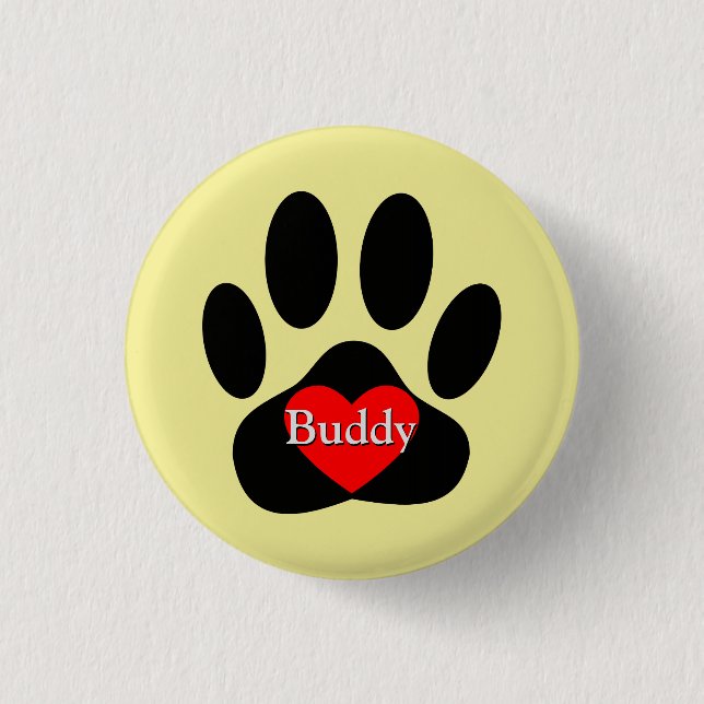Dog Pawprint Custom Name 1 Inch Round Button (Front)