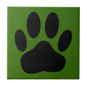 Dog Pawprint Green Background Tile