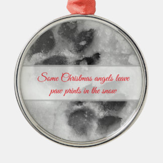 Dog Pawprint in Snow Christmas decoration. Metal Ornament