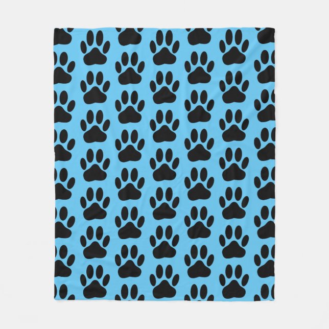 Dog Pawprint on Blue Fleece Blanket (Front)