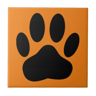 Dog Pawprint Orange Background Tile