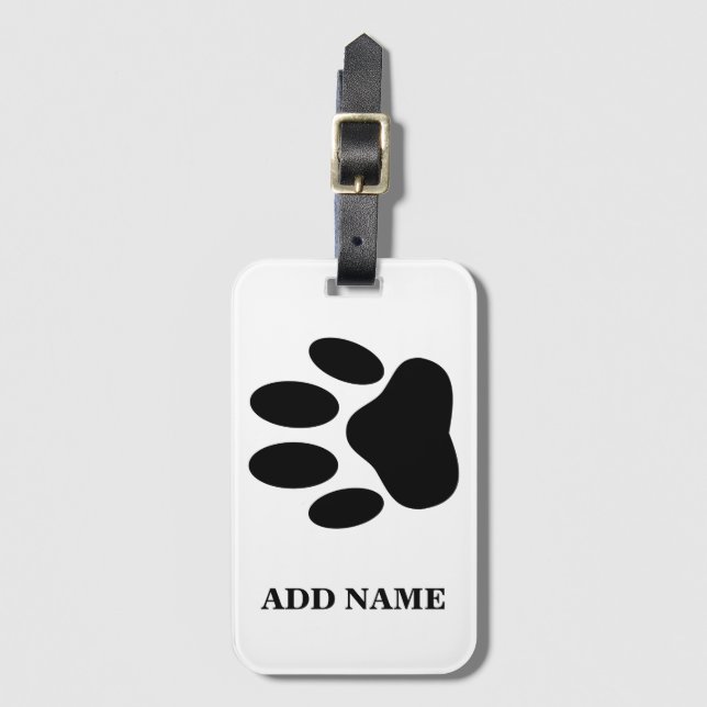 Dog Pawprint Personalized Name Luggage Tag (Front Vertical)
