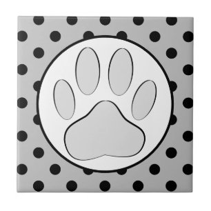 Dog Pawprint Polka Dots Round Frame Tile