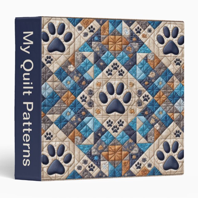 Dog Pawprint Quilt Design Binder (Front/Spine)