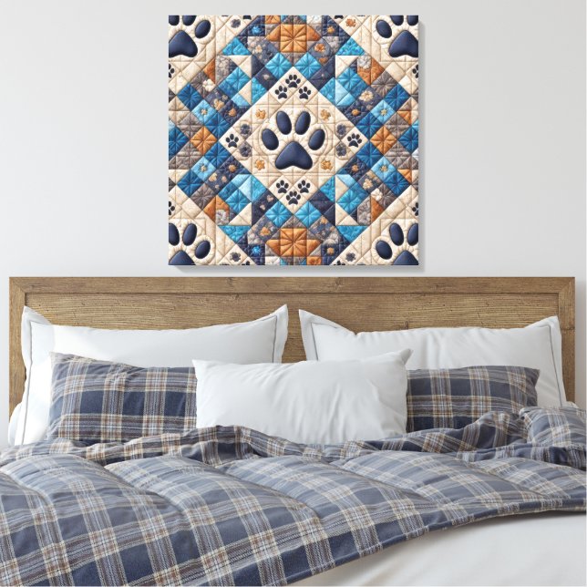 Dog Pawprint Quilt Design Canvas Print (Insitu(Bedroom))