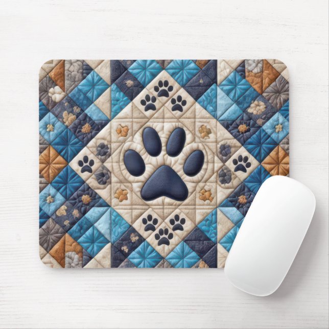 Dog Pawprint Quilt Design Mouse Pad (With Mouse)