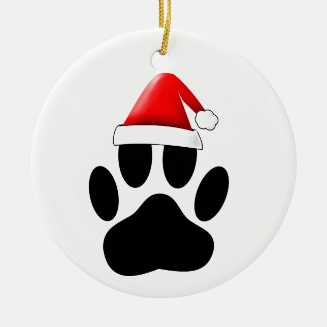 Dog Pawprint Santa Hat Ceramic Ornament (Front)