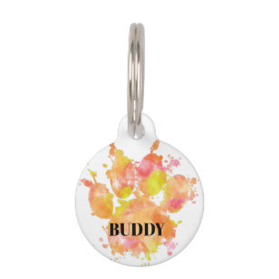 Dog Pawprint Watercolor Pet Tag