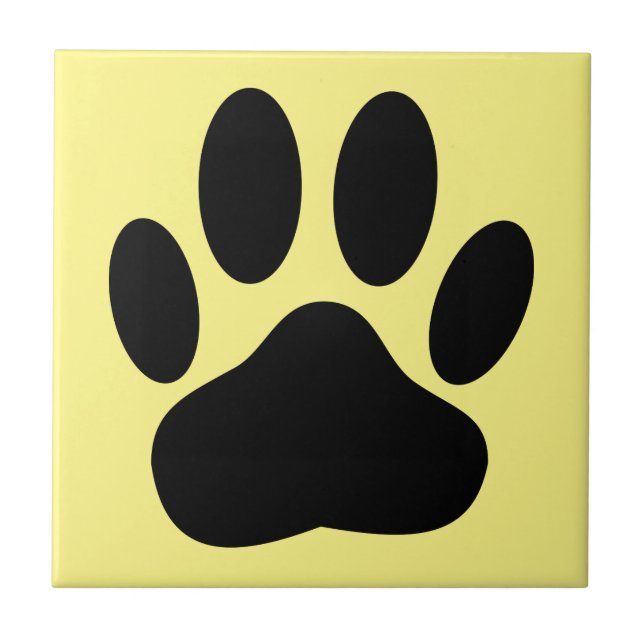 Dog Pawprint Yellow Background Tile (Front)