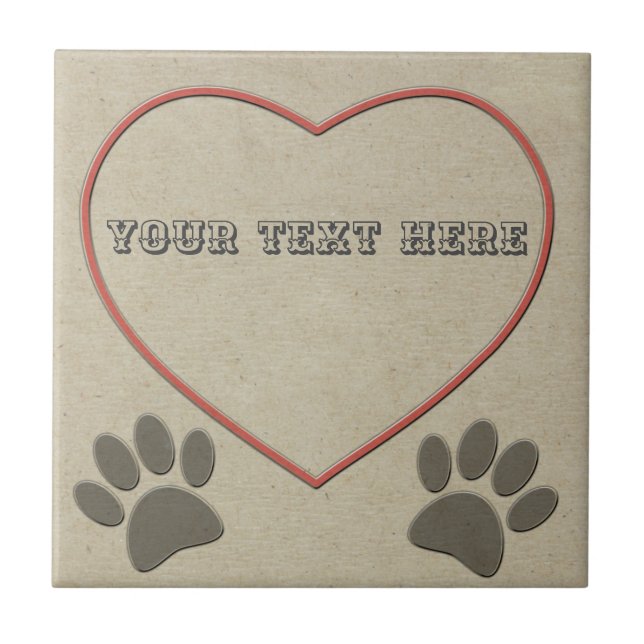 Dog Pawprints And Heart Faux Embossed Paper Tile (Front)