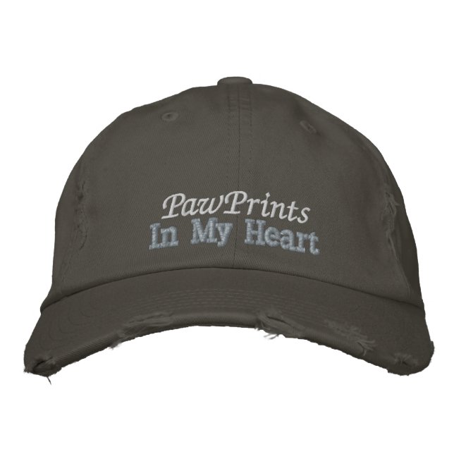 Dog PawPrints Heart Quote Cute Rustic Grey Gold Embroidered Hat (Front)
