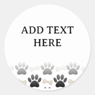 Dog Paws And Bones With Gradient Custom Text Classic Round Sticker