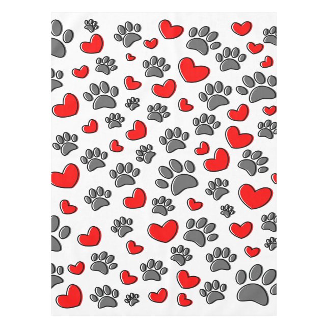 Dog Paws And Heart Drawings Tablecloth (Front)