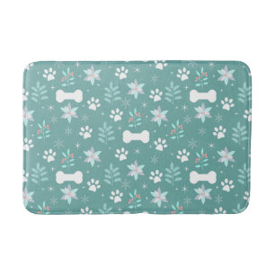 Dog Paws and Holiday Bones Pattern Bath Mat