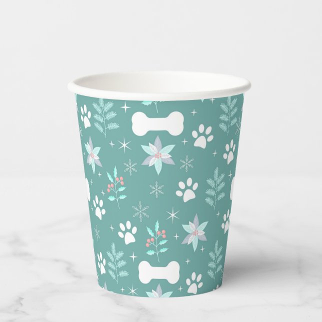 Dog Paws and Holiday Bones Pattern Paper Cups (Front)