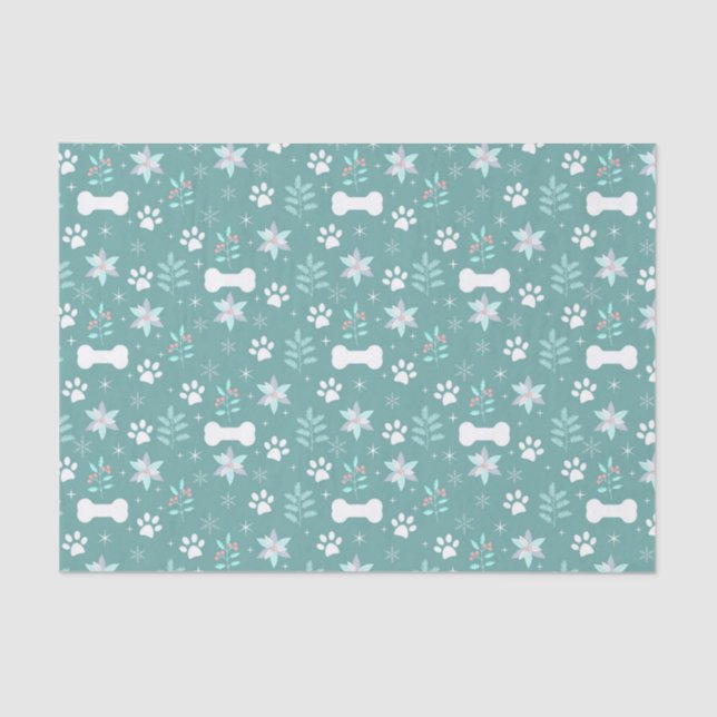Dog Paws and Holiday Bones Pattern Tissue Paper (Front)