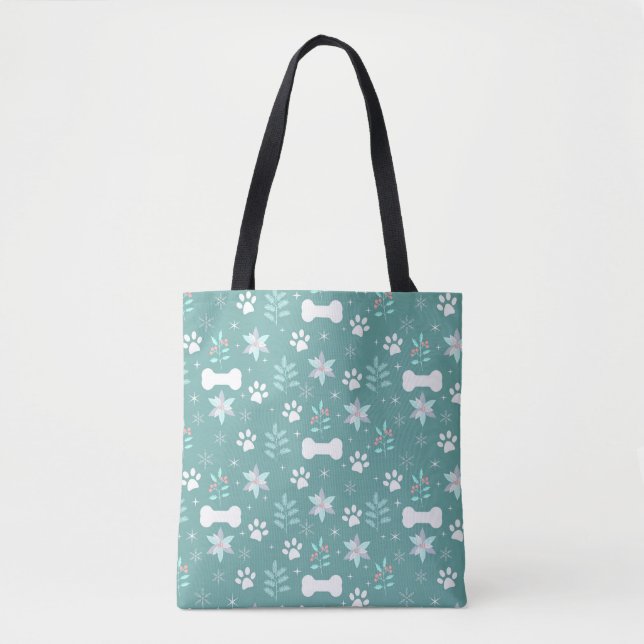 Dog Paws and Holiday Bones Pattern Tote Bag (Front)