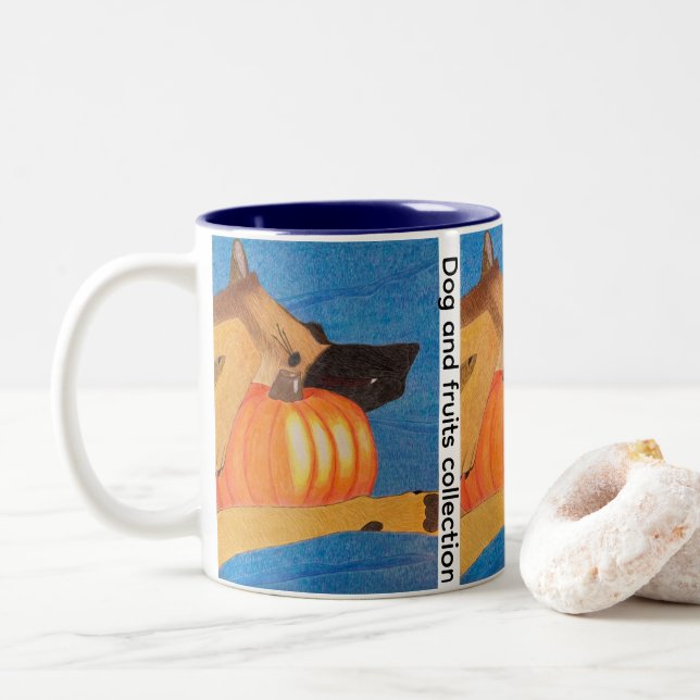 Dog paws and pumpkin Two-Tone coffee mug (Avec donut)