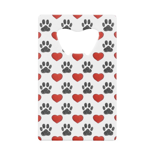 Dog Paws And Red Hearts Painting Pattern Credit Card Bottle Opener (Front)