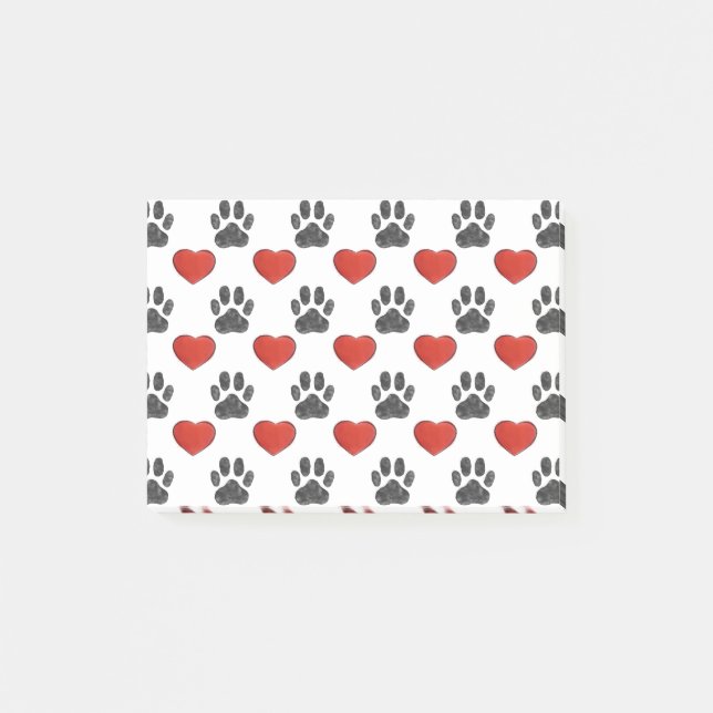 Dog Paws And Red Hearts Painting Pattern Post-it Notes (Front)