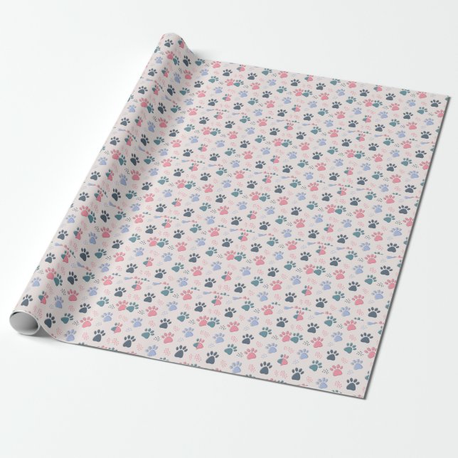 Dog Paws Animal Cute Pet Paws Gift For Pet Lovers Wrapping Paper (Unrolled)