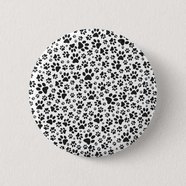 Dog Paws Black and White Polka Dot  2 Inch Round Button (Front)