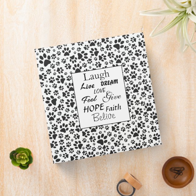 Dog Paws Black and White Polka Dot  3 Ring Binder (In Situ)