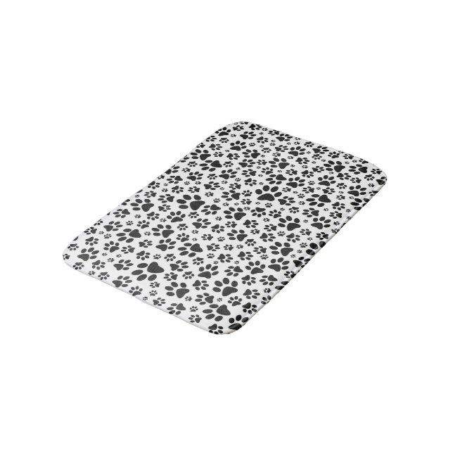 Dog Paws Black and White Polka Dot  Bath Mat (Angled)
