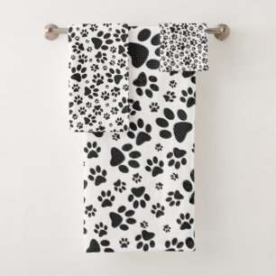 Dog Paws Black and White Polka Dot  Bath Towel Set