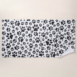 Dog Paws Black and White Polka Dot  Beach Towel