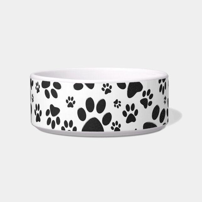 Dog Paws Black and White Polka Dot  Bowl (Front)