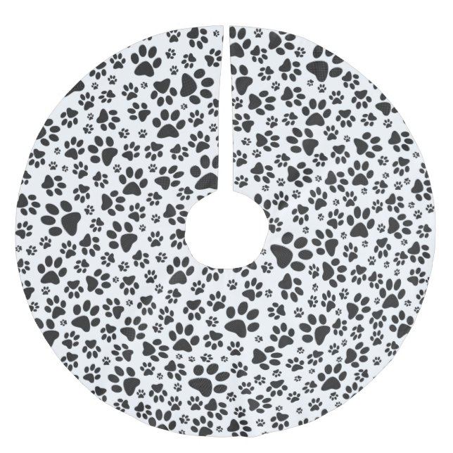 Dog Paws Black and White Polka Dot  Brushed Polyester Tree Skirt (Front)