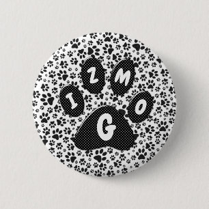 Dog Paws Black and White Polka Dot  Button