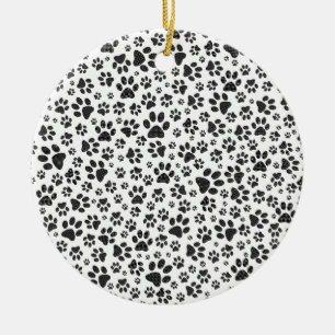 Dog Paws Black and White Polka Dot Ceramic Ornament
