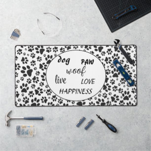Dog Paws Black and White Polka Dot   Desk Mat