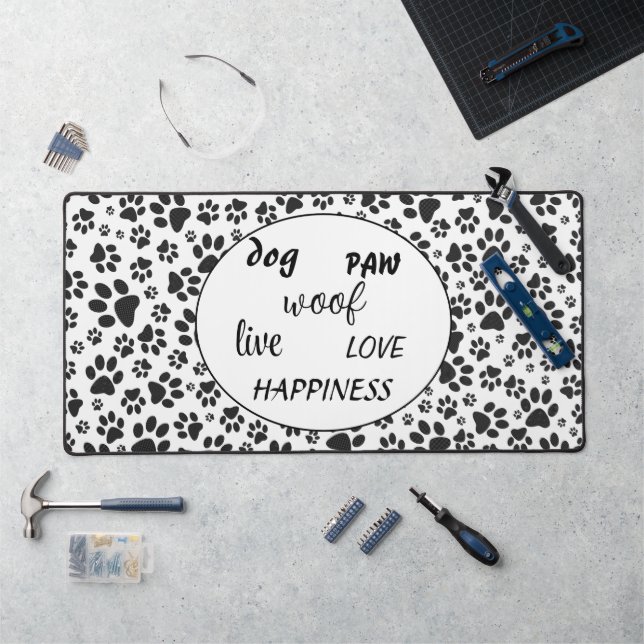 Dog Paws Black and White Polka Dot   Desk Mat (Workstation)