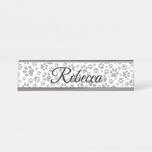 Dog Paws Black and White Polka Dot  Desk Name Plate